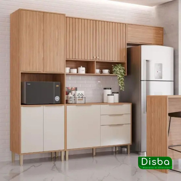 Cozinha Completa Modulada em MDF 4 Peças MGM Divina Freijó/Off White