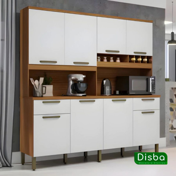 Armário de Cozinha Kit Cabernet Prime 100%MDF, Amendoa com Branco - Ronipa