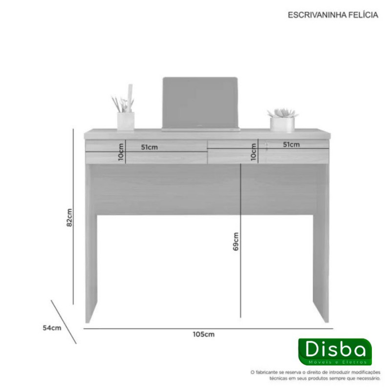 Escrivaninha Felicia 2 Gavetas e Chave Cinamomo JCM