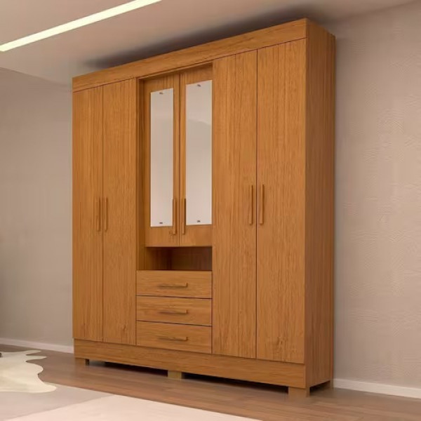 Guarda-Roupa com Espelho Debora 6 Portas 100% MDF Cinamomo - Acp Móveis