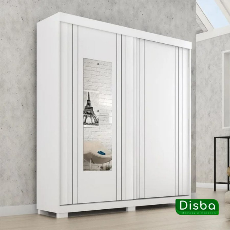 Guarda-Roupa com Espelho Heloisa Prime em MDF 2 Portas Branco - Acp Móveis