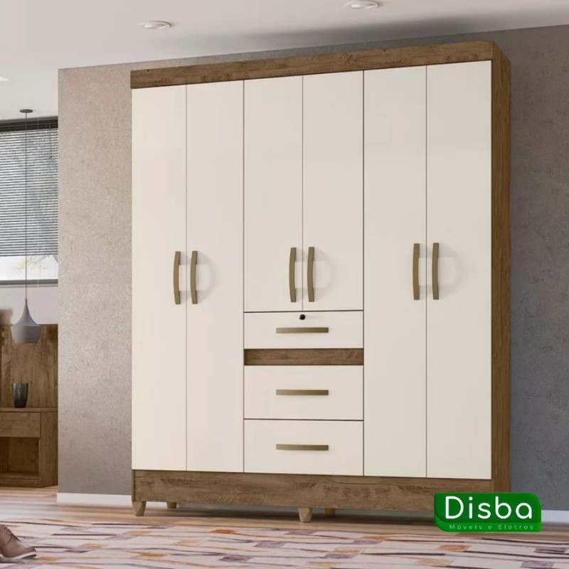 Guarda-Roupa Casal 6 Portas Itatiba Castanho/Off White Moval