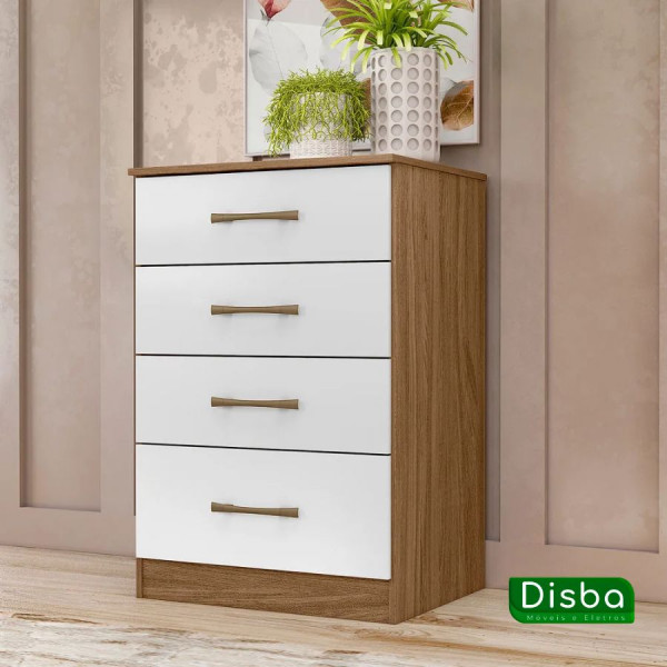 Cômoda para Quarto Com 4 Gavetas Moval MS913 Naturale/Branco