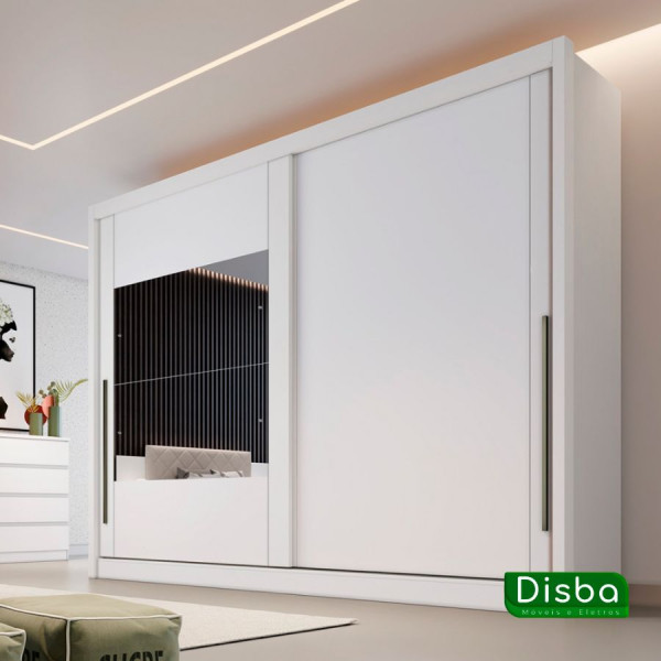 Guarda Roupa Casal com Espelho, 100% MDF, 2 Portas 6 Gavetas, Mônaco - Branco - Novo Horizonte