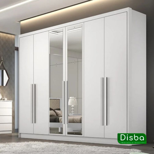 Guarda-Roupa Casal 6 Portas 6 Gavetas Com Espelho Robust Plus Branco Novo Horizonte