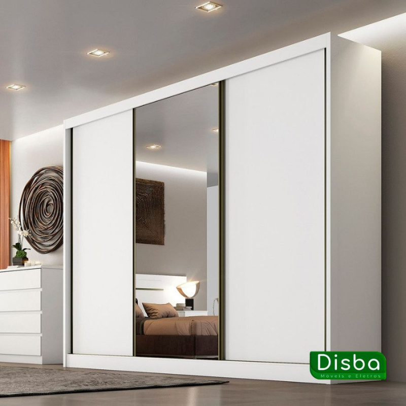 Guarda Roupa Casal com Espelho 3 Portas 6 Gavetas 100% MDF - Sollo-Branco - Novo Horizonte