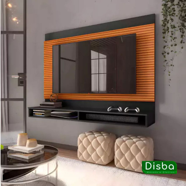 Painel para TV 50 Polegadas EDN Milos Preto/Cedro Impressão 3D