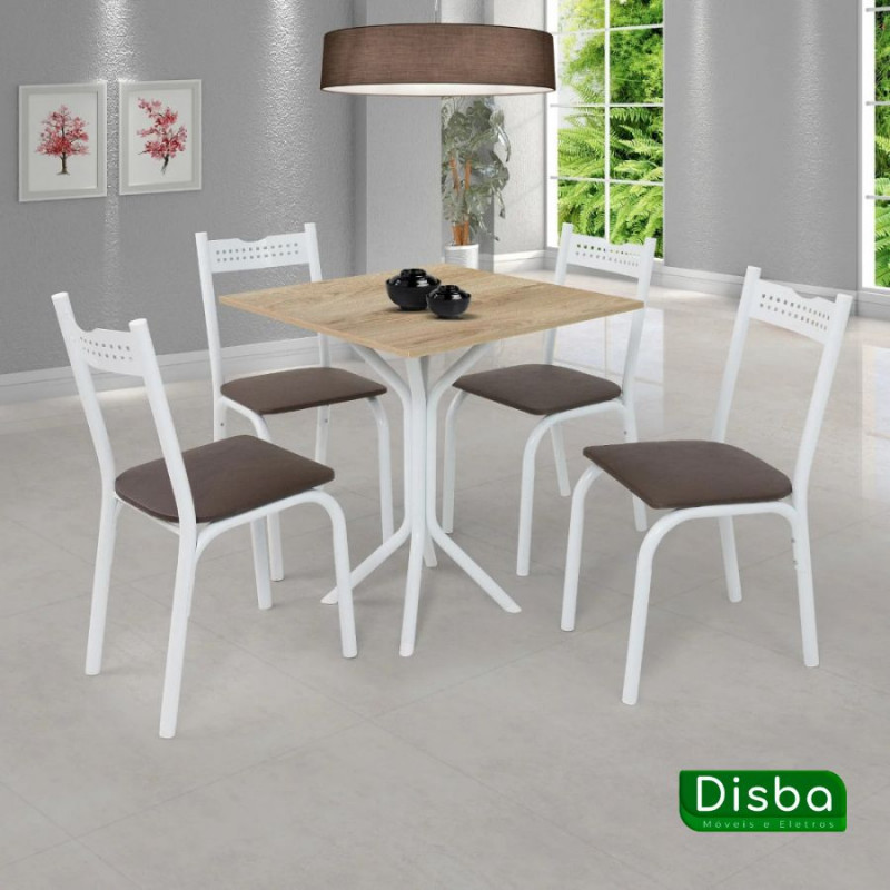 Conjunto Mesa com 4 Cadeiras para Cozinha 68cm Branco/Carvalho - Ciplafe