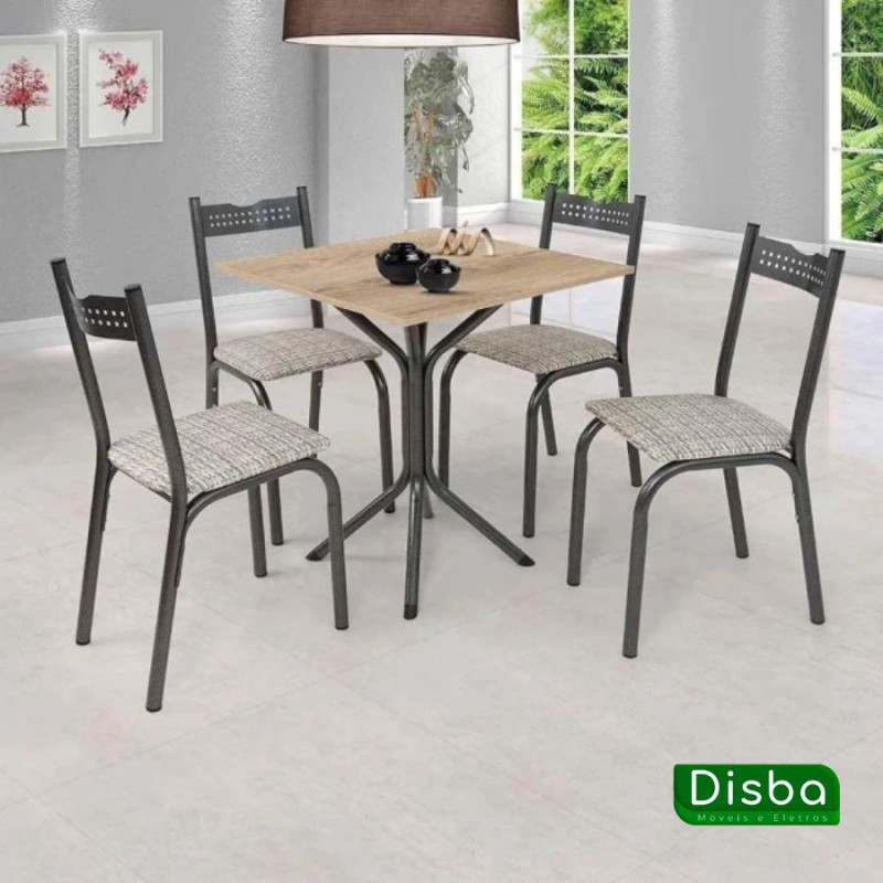 Conjunto Mesa com 4 Cadeiras para Cozinha 68cm Preto/Carvalho - Ciplafe