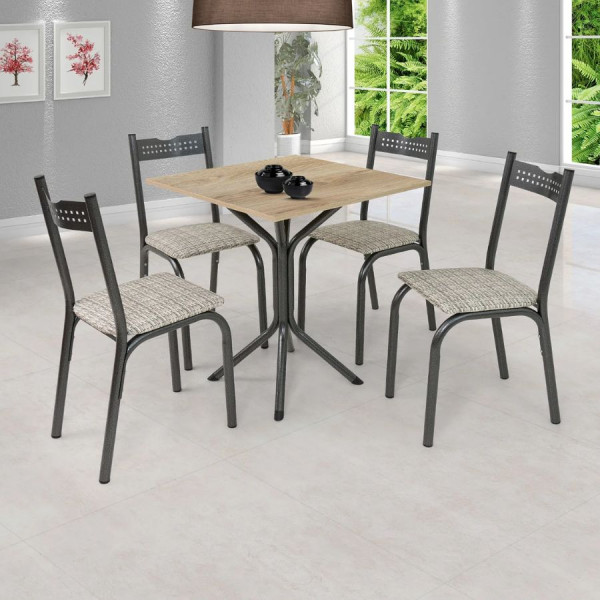 Conjunto Mesa com 4 Cadeiras para Cozinha 68cm Preto/Carvalho - Ciplafe