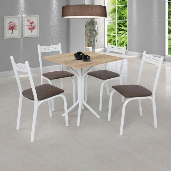 Conjunto Mesa com 4 Cadeiras para Cozinha 68cm Branco/Carvalho - Ciplafe