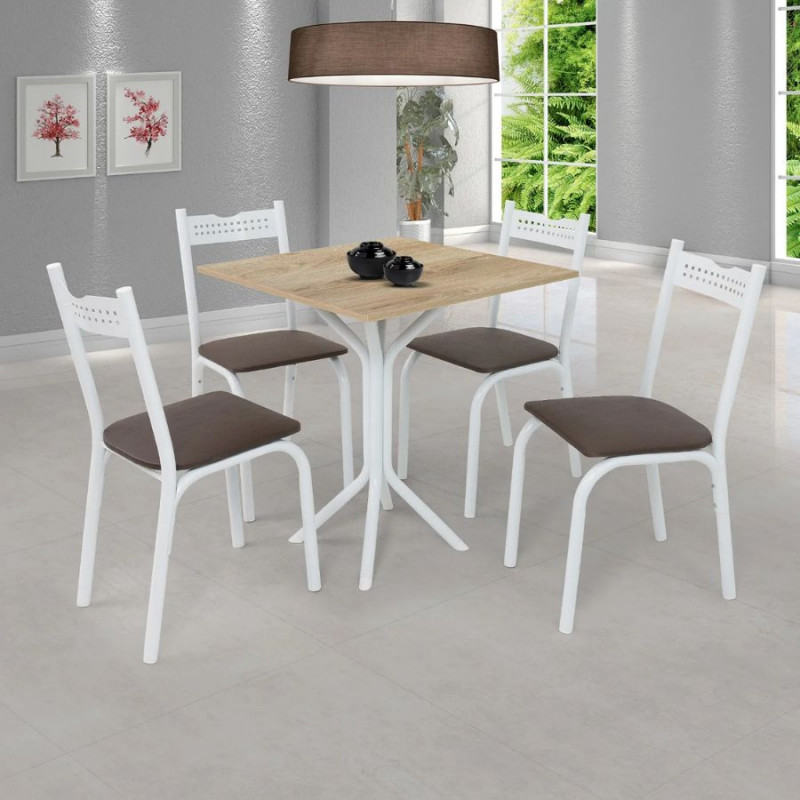 Conjunto Mesa com 4 Cadeiras para Cozinha 68cm Branco/Carvalho - Ciplafe