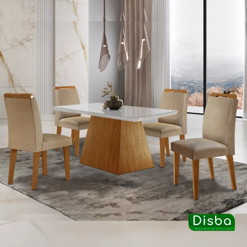 Conjunto de Mesa Luna 120cm com 4 Cadeiras Athenas Rufato