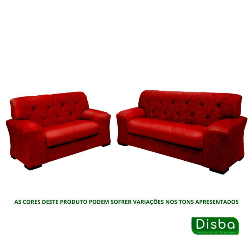 Conjunto de Sofá 2x3 Lugares Caribe Vermelho Capitonê Masterflex