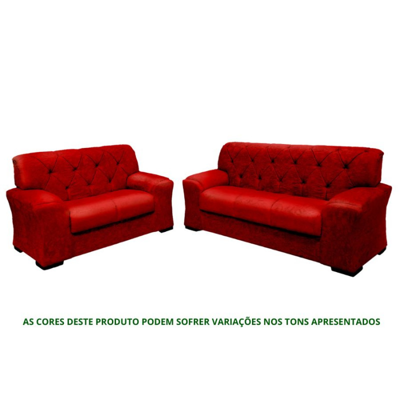 Conjunto de Sofá 2x3 Lugares Caribe Vermelho Capitonê Masterflex