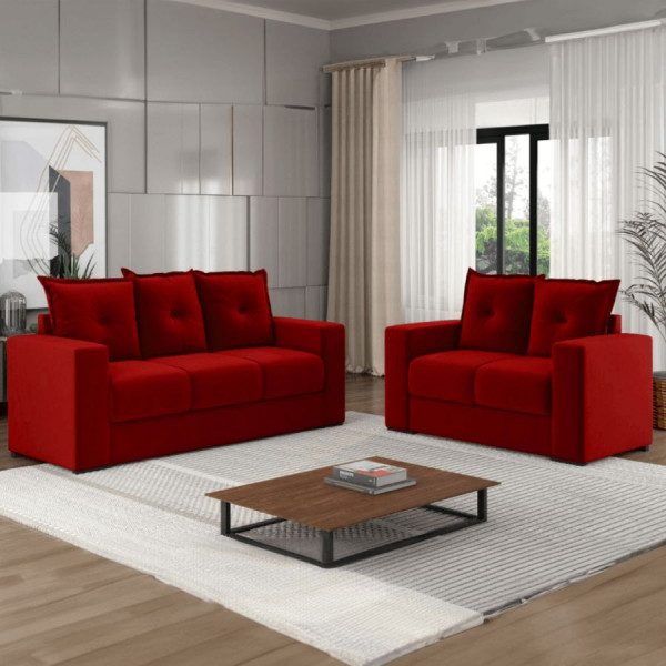 Conjunto de Sofá 3x2 Lugares Santa Catarina Bacetto Vermelho